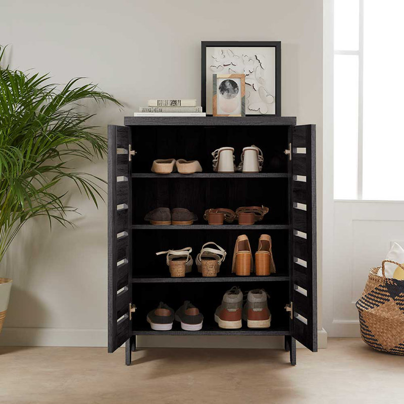 12 Pair Shoe Storage Cabinet, Black Oak Effect