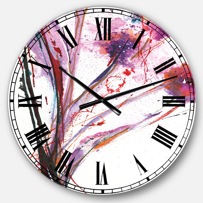 Fleurs abstraites peintes à la main - horloge murale traditionnelle, Moyen
