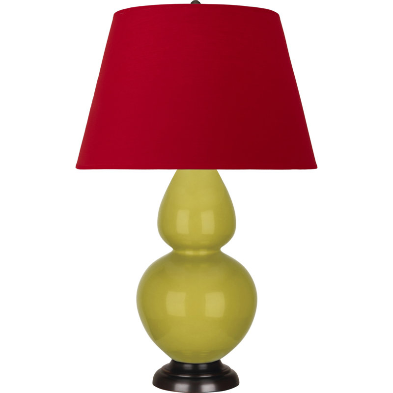 Lampe de table double gourde en céramique, Citron glacé / bronze, Blanc cassé, Bronze