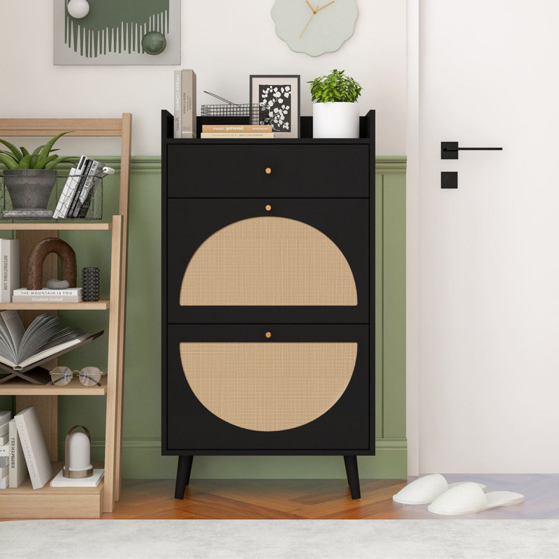 Rotin, armoire à 2 portes et 1 tiroir Allen, range-chaussures, double couche, convient à l'entrée