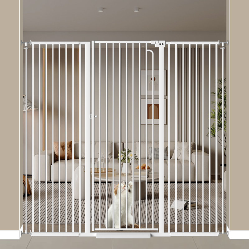 Barrière extra haute pour animaux 57 po avec fermeture automatique | Barrière pour animaux pour escaliers, ouvertures larges | Réglable 57 po - 62 po - blanc