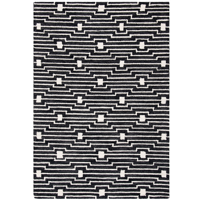 Beardall Hand Tufted Wool/Cotton Geometric Rug in Charcoal/Ivory, Rectangle 4' x 6'