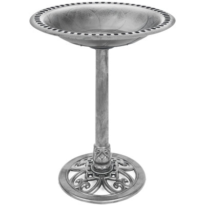 Mccleskey Outdoor Rustic Pedestal Bird Bath Accent for Garden, Yard w/ Fleur-de-Lis Accents
