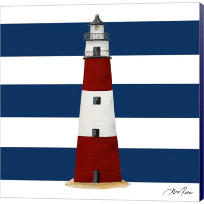 Art nautique sur toile, "Phare à rayures nautiques" par Gina Ritter