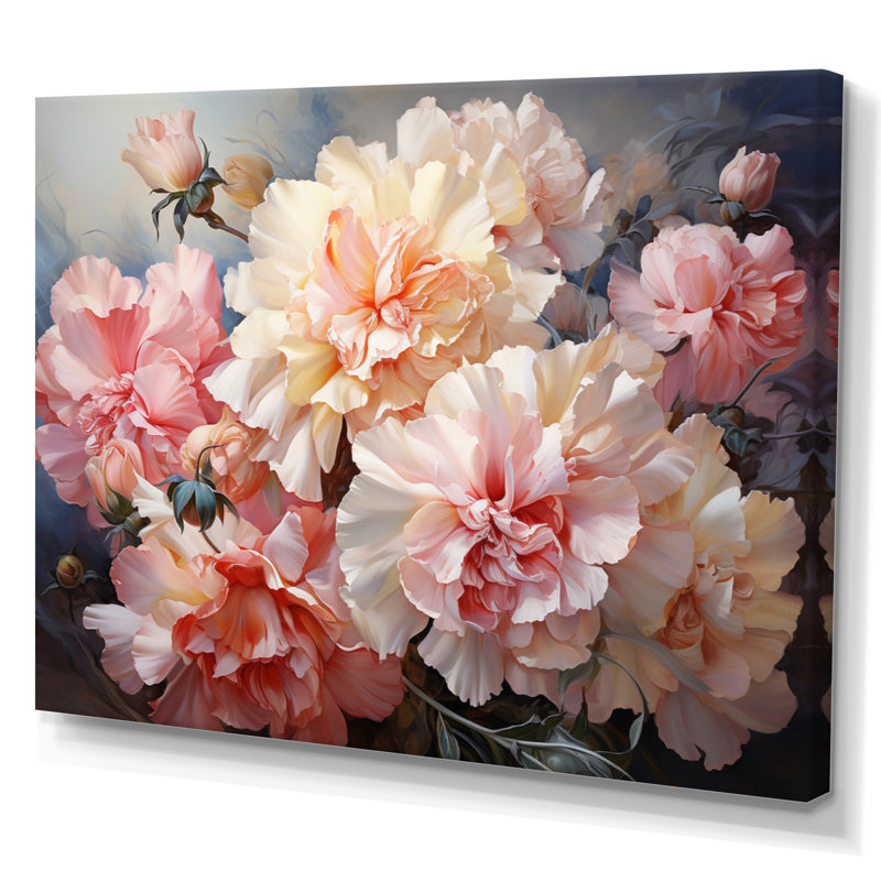Carnation Romantic Impression II - reproduction sur toile, H 34 po x l 44 po x P 1,5 po, Cadre photo noir