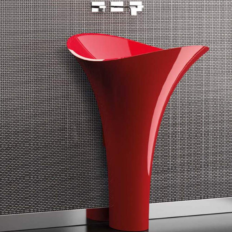 Vivian Tall Glass Handmade Oval Pedestal Bathroom Sink, Red