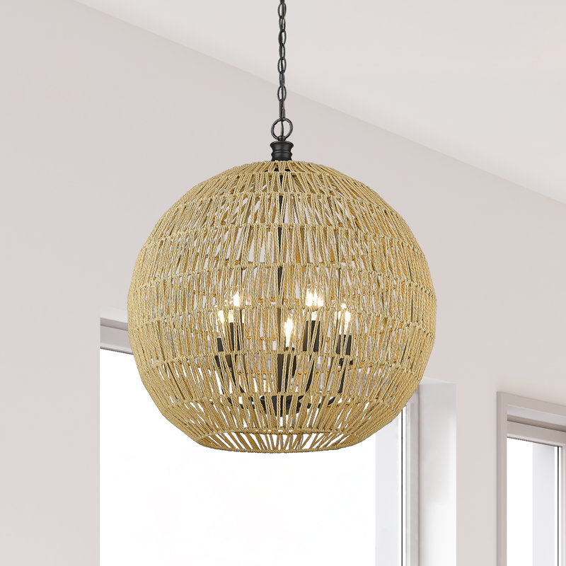 Luminaire suspendu 5 lumières Merritt, Noir, Naturel