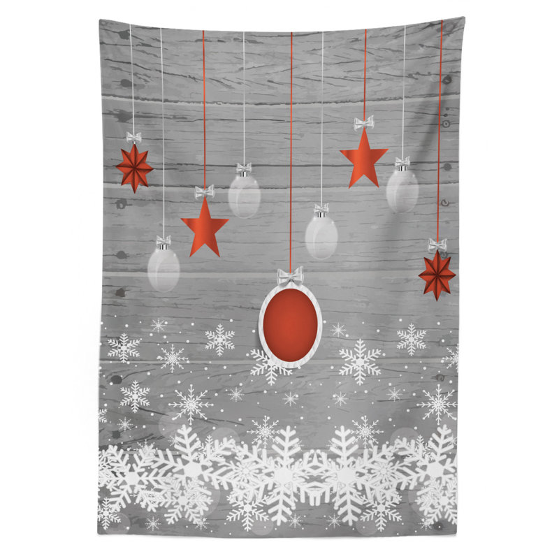 Celebration Theme with Pendant Stars Baubles Ornate Snowflakes Tablecloth, 84" x 60"