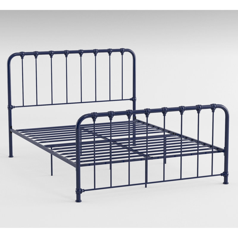 Grand lit plateforme en métal bleu, fascination pour la chambre à coucher, lustre sans sommier requis, nécessaire