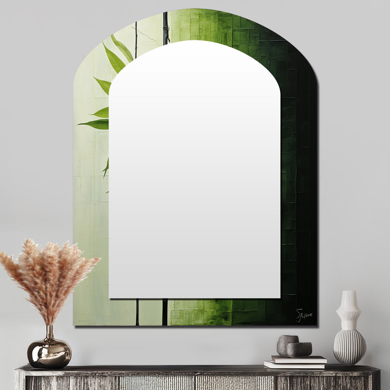 «Green Ferm Simple Collage III - Leaves Arch Large Wall Mirror», miroir décoratif asymétrique vert, 43 po x 33 po