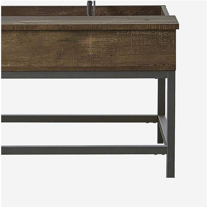Table basse à plateau relevable brun chêne et sable noir