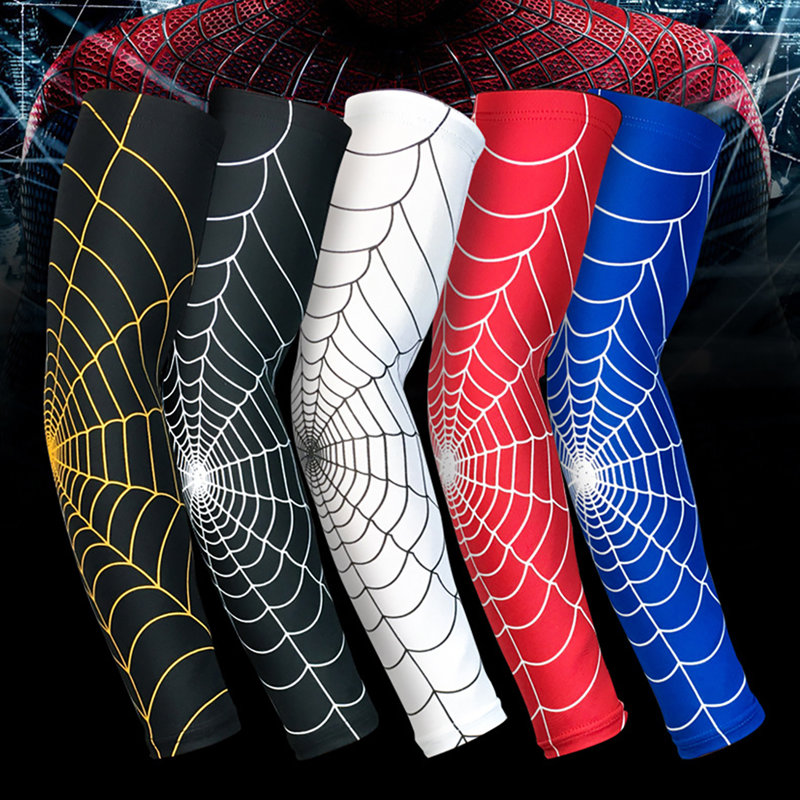Athletic Sleeves Spider Web Pattern Arm Protector Sweat-Absorbent Arm Sleeves for Sports Protection, White