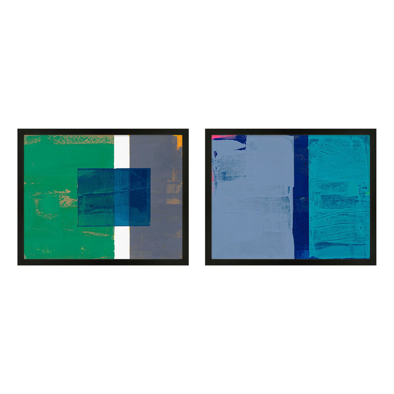 Bold In Blue Set Of 2 Print by Andrea Stokes, Black Framed, 16" H x 20" W x 1.25" D
