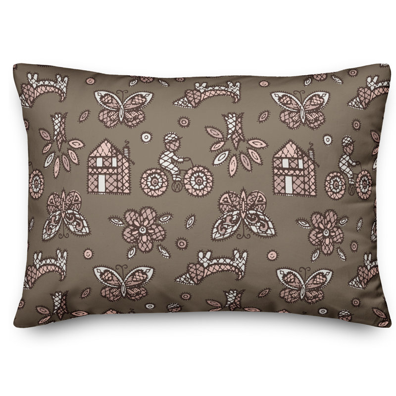 Coussin Whimsical Folk, Rose / Gris