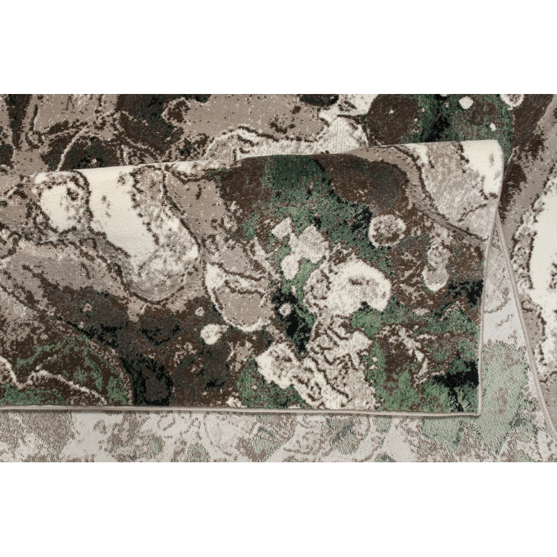 Tapis abstrait blanc / vert Noemy, Rectangle 3 pi 5 po x 5 pi 5 po