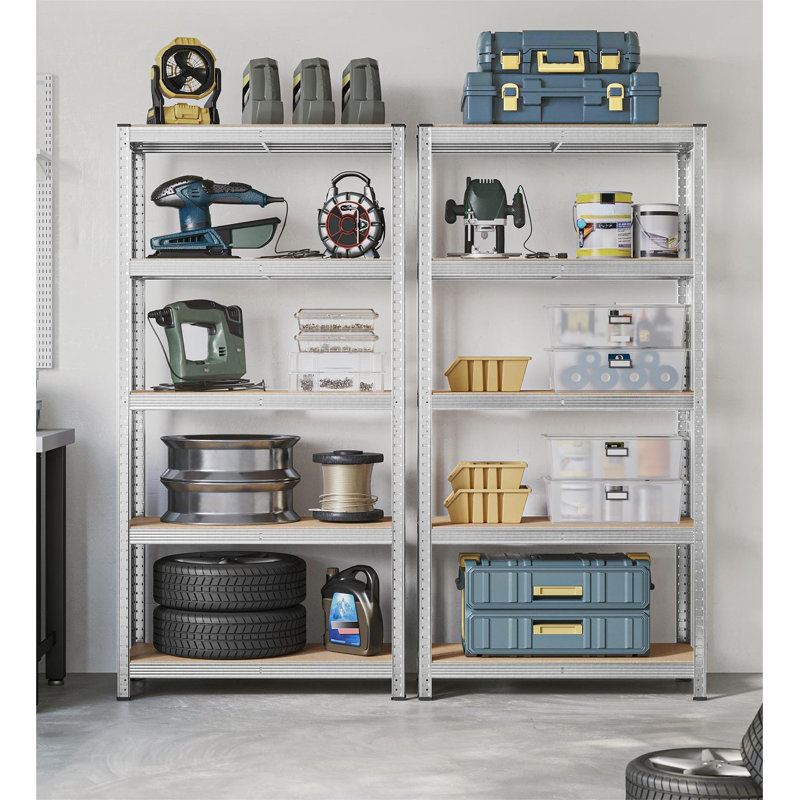 Kris Metal Height -Adjustable Shelving Unit, Silver, 200cm H x 40cm W x 90cm D