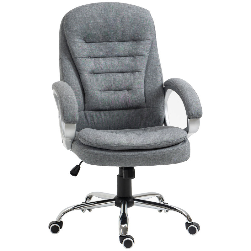 High Back Home Office Chair Executive Computer Chair With Adjustable Height, Upholstered Thick Padding Headrest And Armrest - Grey