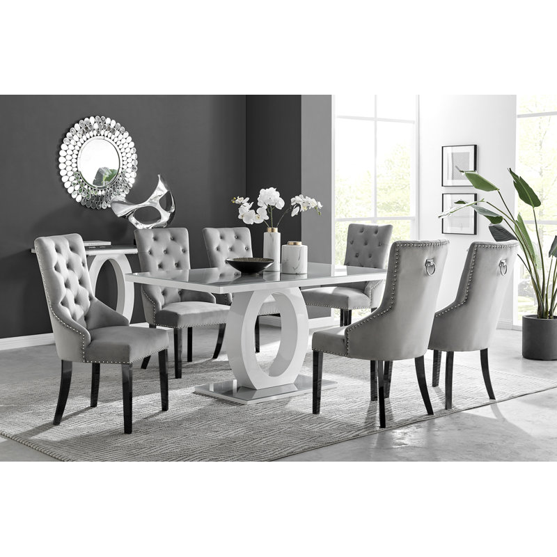 6 - Person Dining Set, Grey/Black, Grey