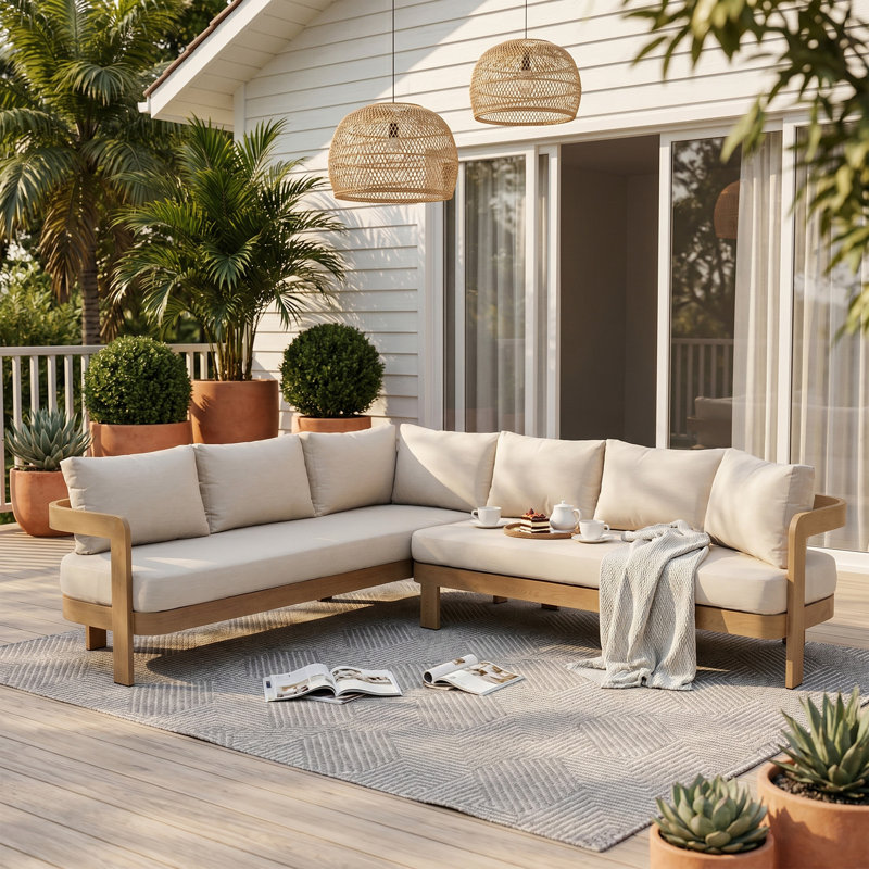 Outdoor Patio Powder-Coated Aluminum Sectional Sofa Set，Wood Look Finish: 0% Deforestation, 100% Wood Soul，Wood Grain Veneer Sectional Sofa Set for Patio
