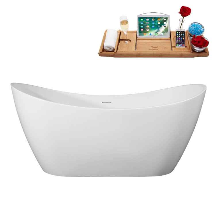 67" Streamline Soaking Freestanding Tub and Tray With Internal Drain