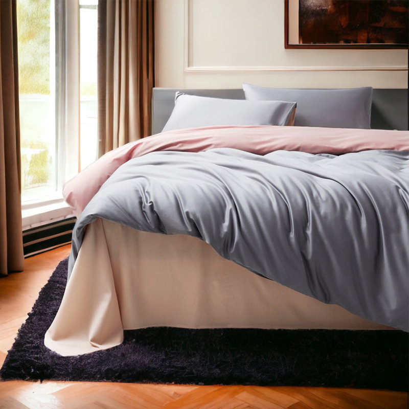 Egyptian-Quality Cotton Floral Duvet Cover, Gray/Pink