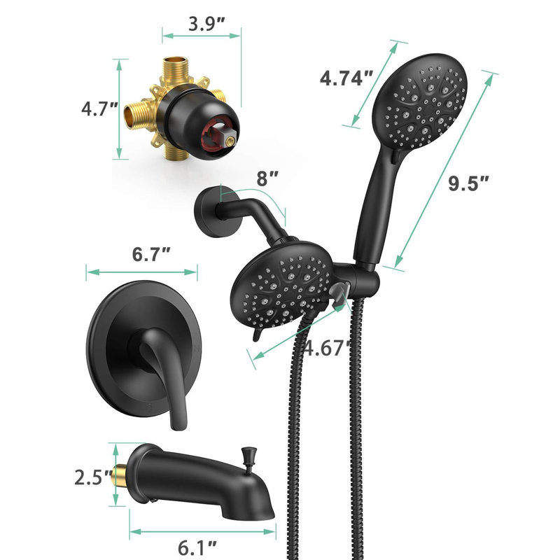 Shower System With Tub Spout, Matte Black