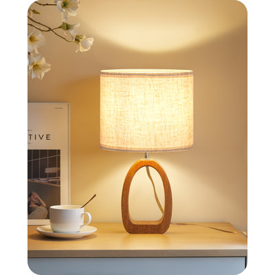 Small Solid Wood Table Lamp Bedside Lamp With Linen Lampshade
