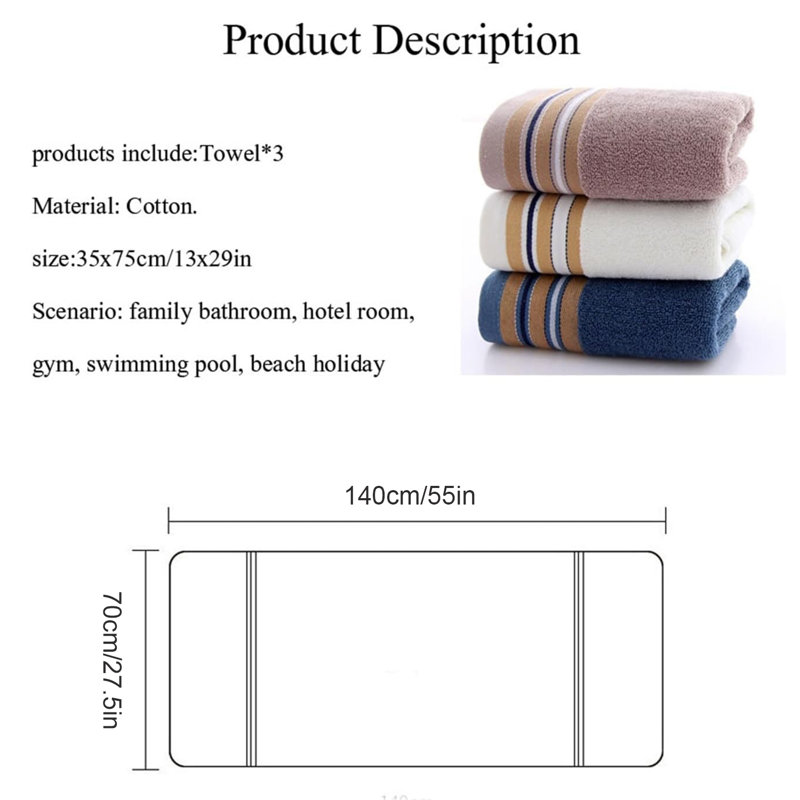 Serviette de bain en coton 3PCS