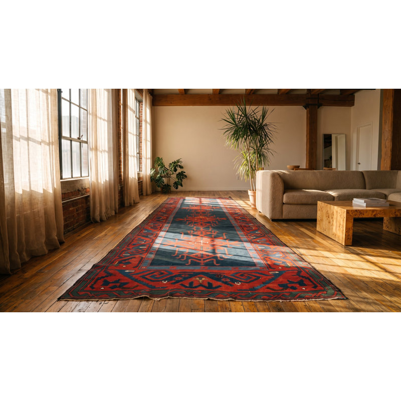 Flatweave Wool Geometric Area Rug in Blue