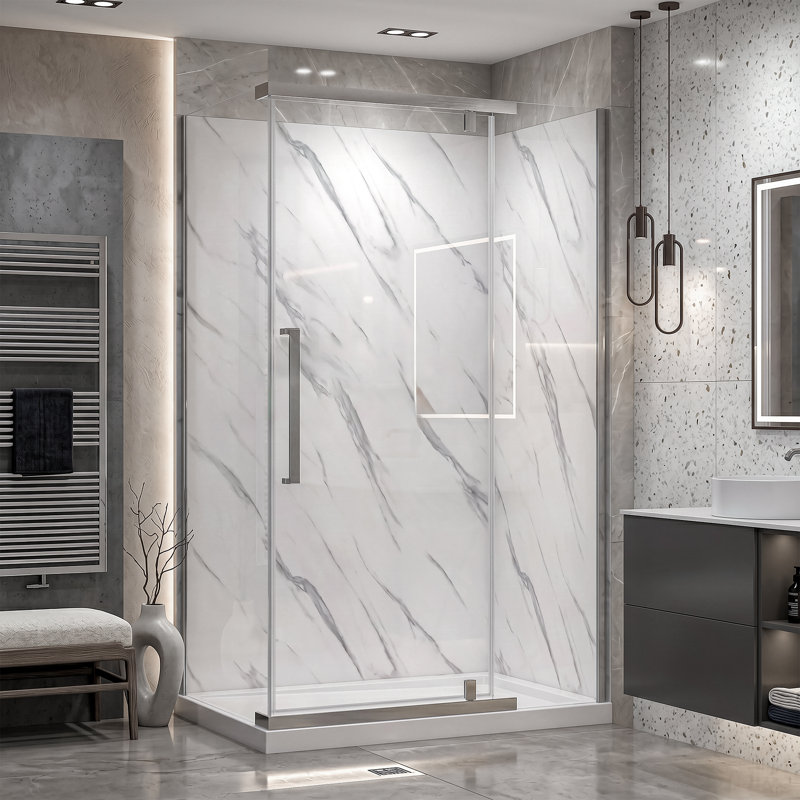 Vienna 48 In. X 32 In. X 78.6 In. Semi-Frameless Rectangular Shower Kit In Brushed Nickel With Wall Panels And Base