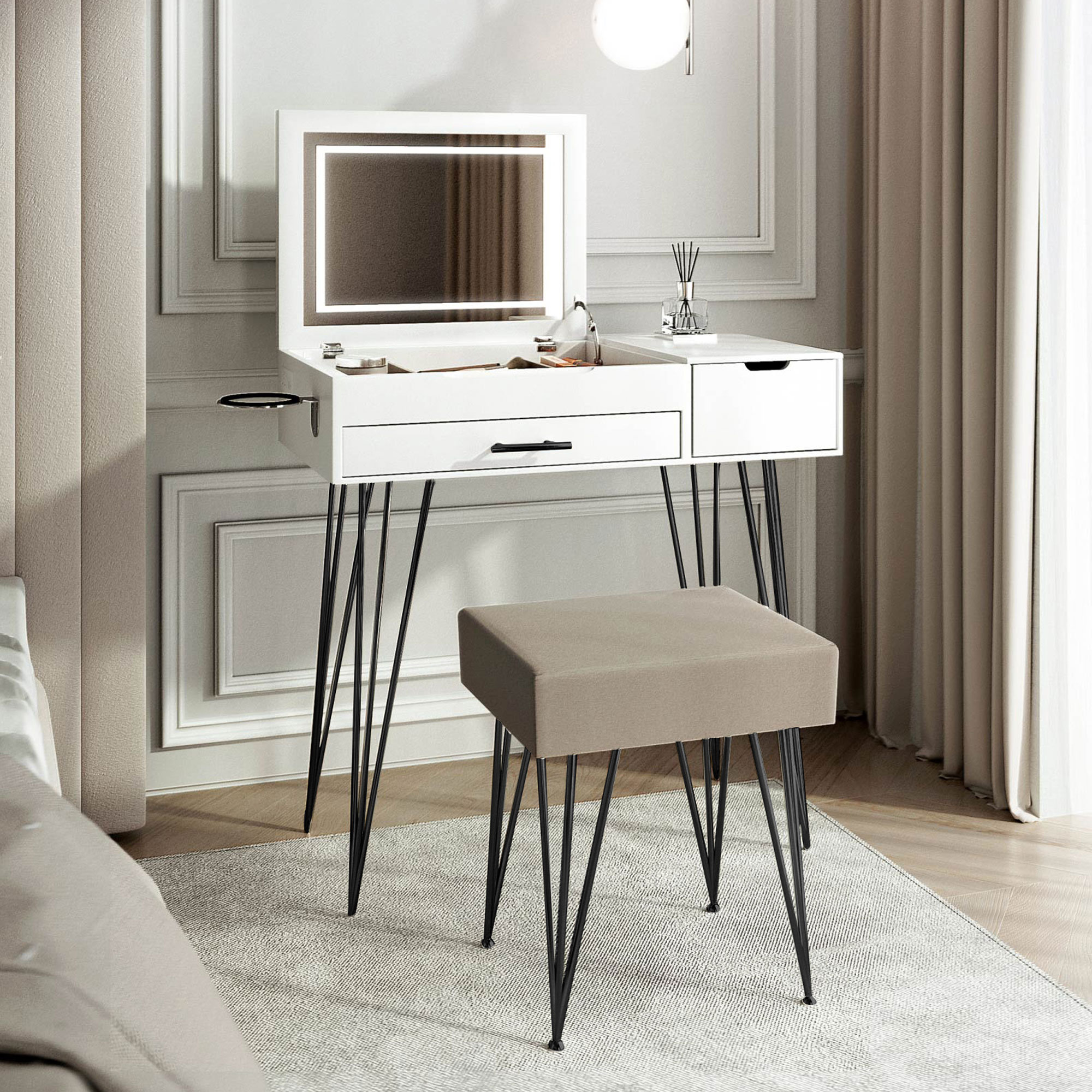 Ivy Bronx Chandabai Flip Top LED Mirror Dressing Table Wayfair.co.uk