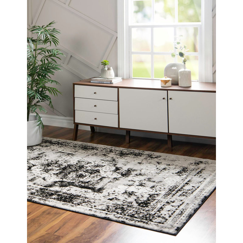 Tapis transitionnel Oneita couleur ébène, Rectangle 120 po x 169 po