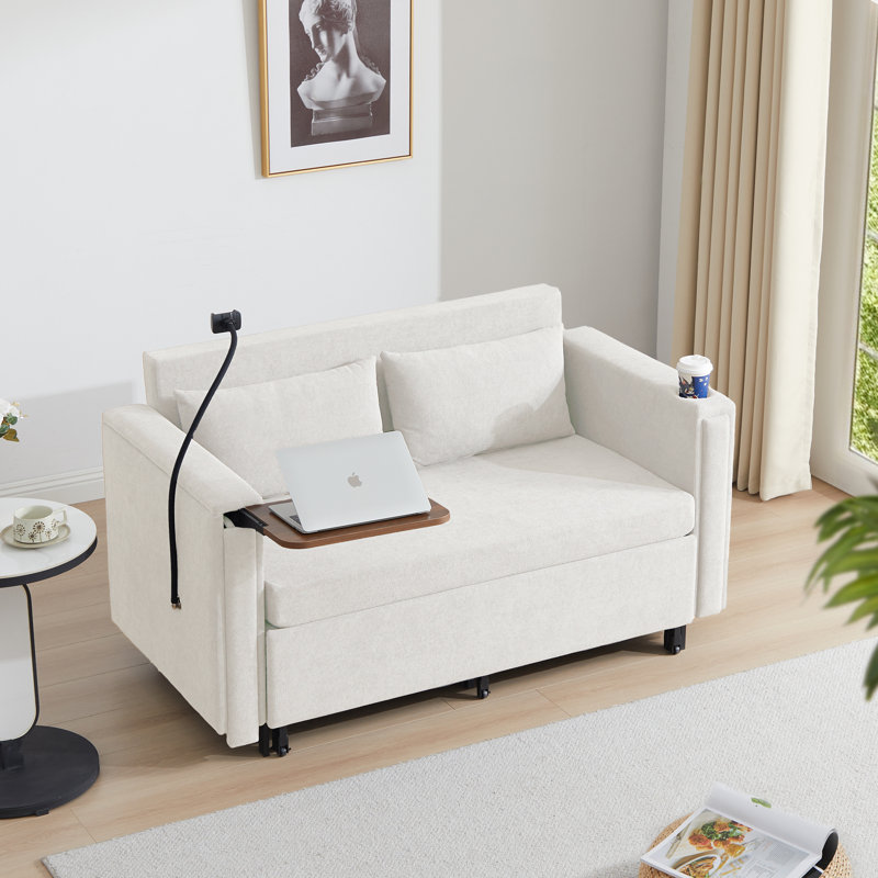 56.3'' Upholstered Sleeper Sofa, White