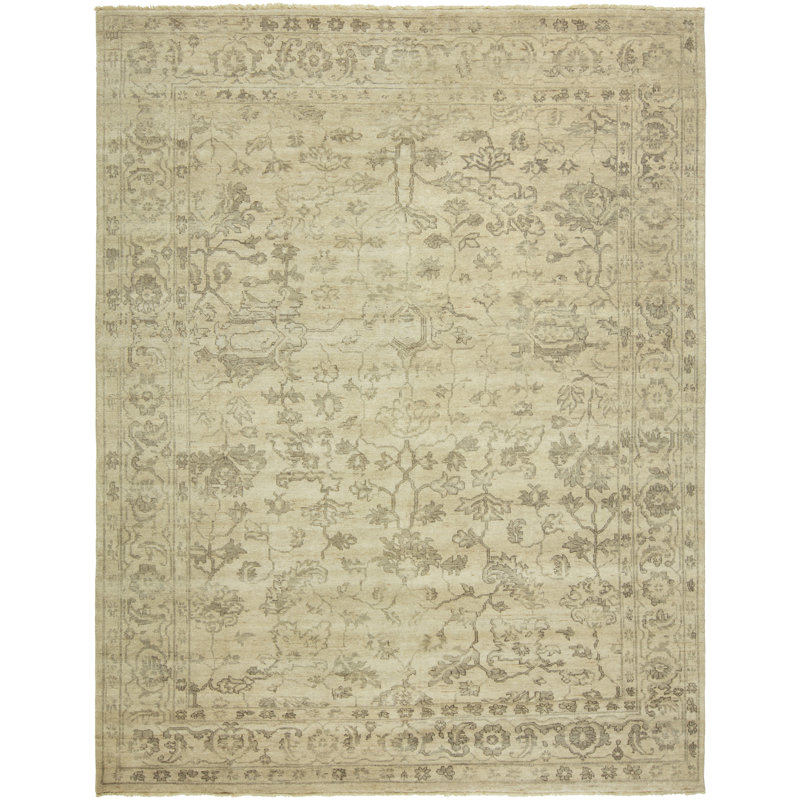 Wool Area Rug in Beige, Rectangle 6' x 9'