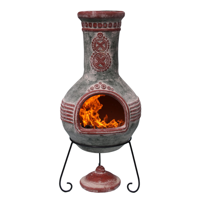 Azteca Round Clay Smokeless Chimnea, Green