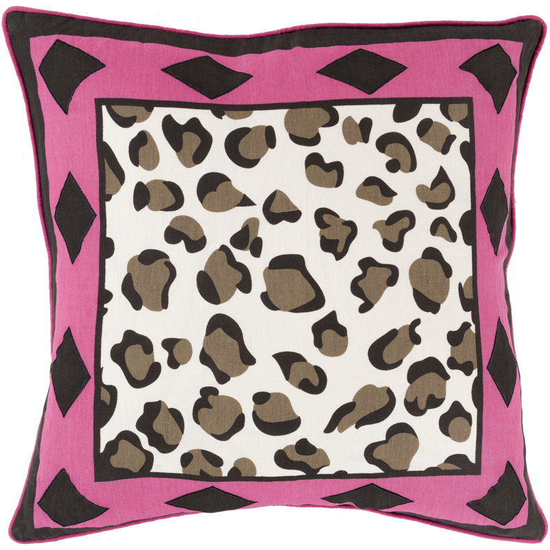 Josephine Linen Pillow Cover, 18" x 18", Bright Pink/Black