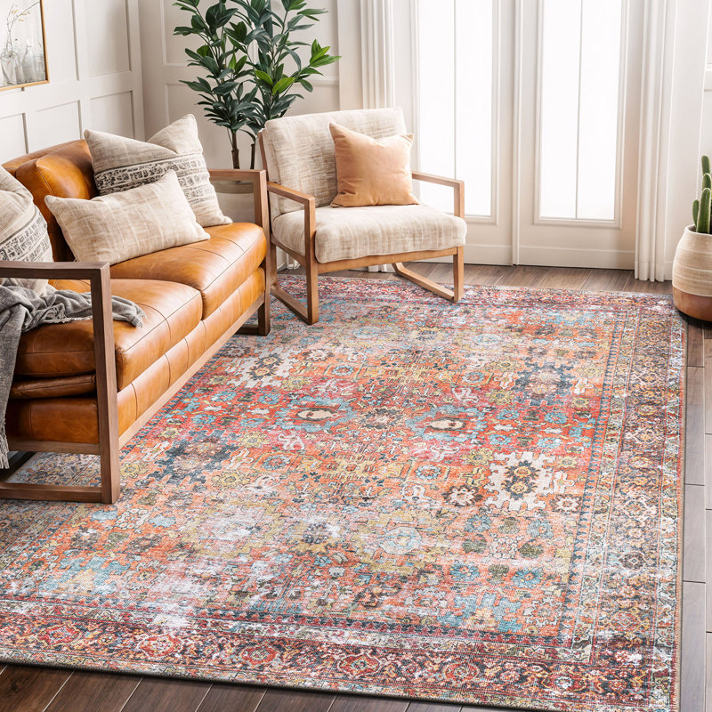 Tapis antidérapant transitionnel délavé à la machine, 7'7" x 9'6"