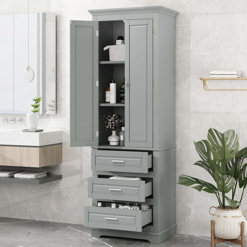 Armoire de rangement haute avec trois tiroirs, Gris