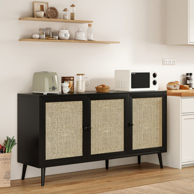 Modern Rattan Door Sideboard Buffet Cabinet, Perfect For Entryway And Living Room Storage With Natural Aesthetic.