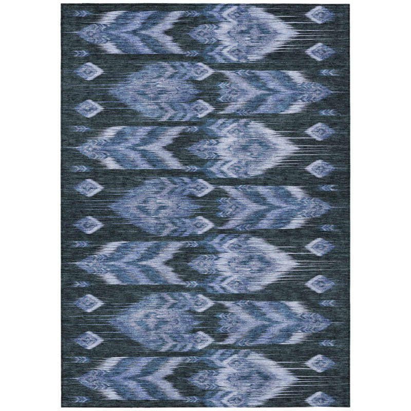 HomeRoots 3' X 5' Denim Blue And Sky Blue Southwestern Washable Indoor Outdoor Area Rug