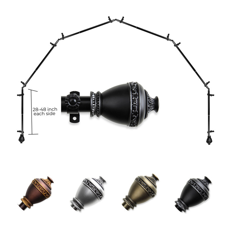 Tringle à rideaux simple ajustable avec baie vitrée de 0,81 po, Noir, 28 po à 48 po (chaque côté)
