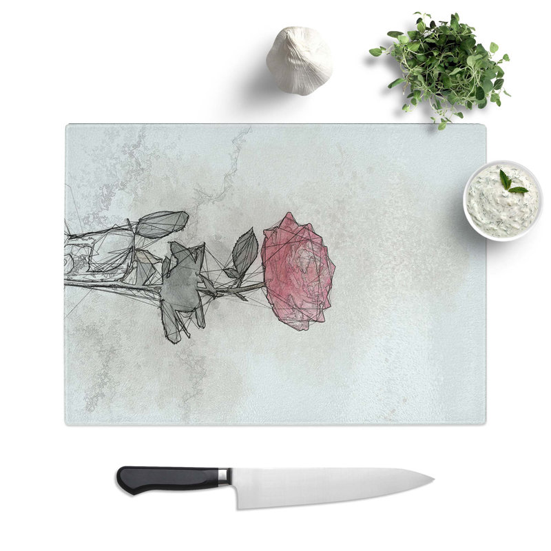 Tempered Glass Climbing Rose Chopping Board, 39 cm W x 28.5 cm L