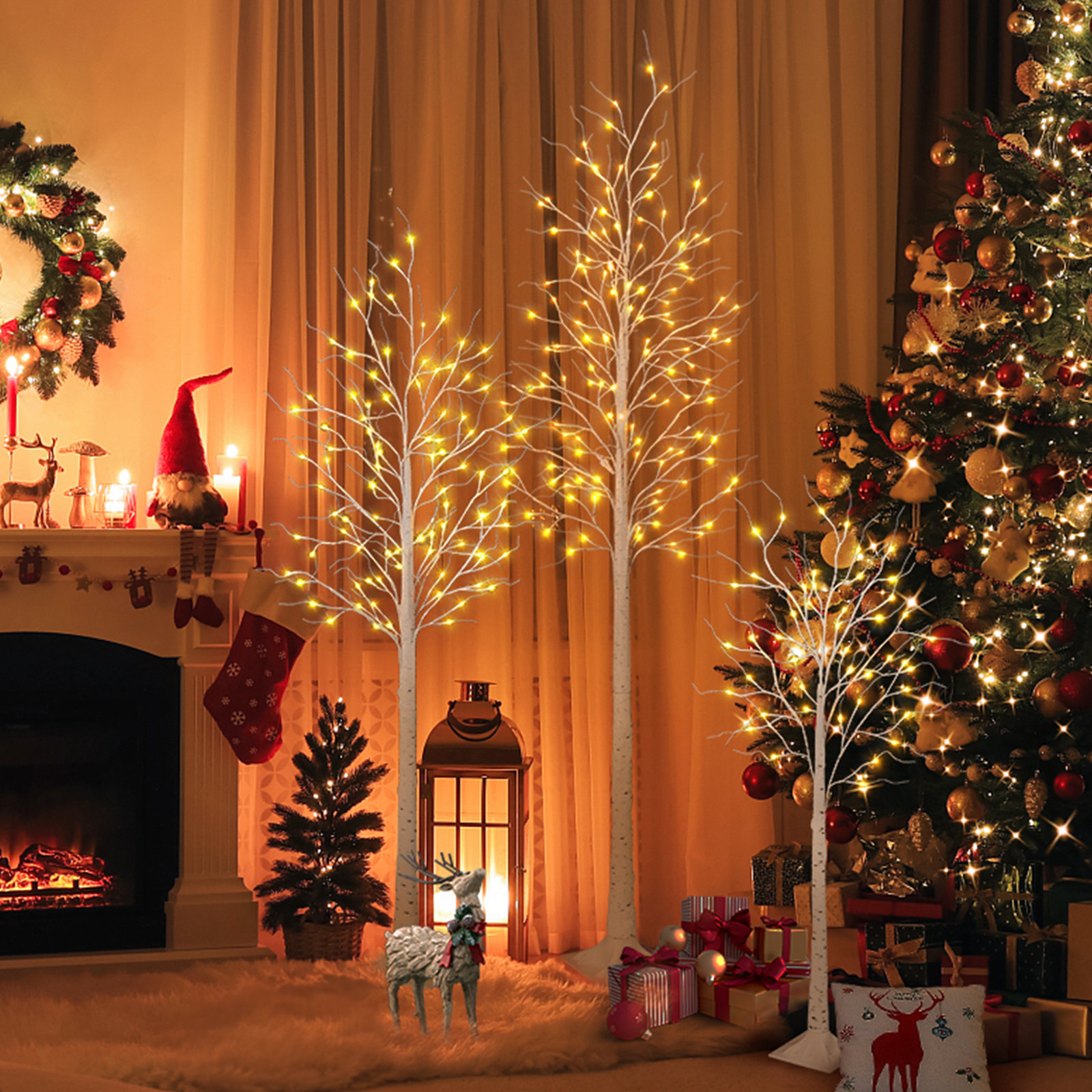 Adcock LED Birch Tree Light Set, 4ft+6ft+8ft