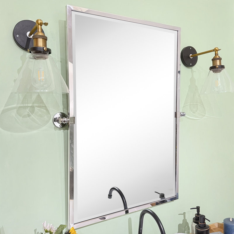 Metal Rectangle Mirror, Polished Nickel, 36" x 24"