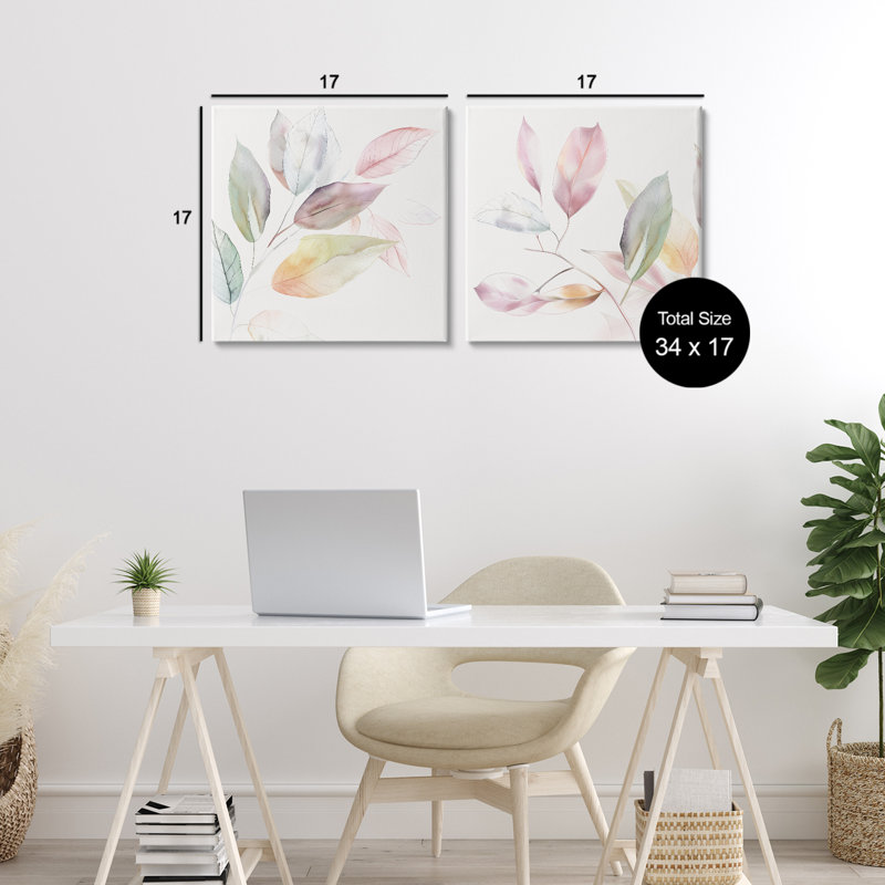 Botanical Light Leaves 2pc Canvas Set, design by Raymond Powers, 17" H x 17" W