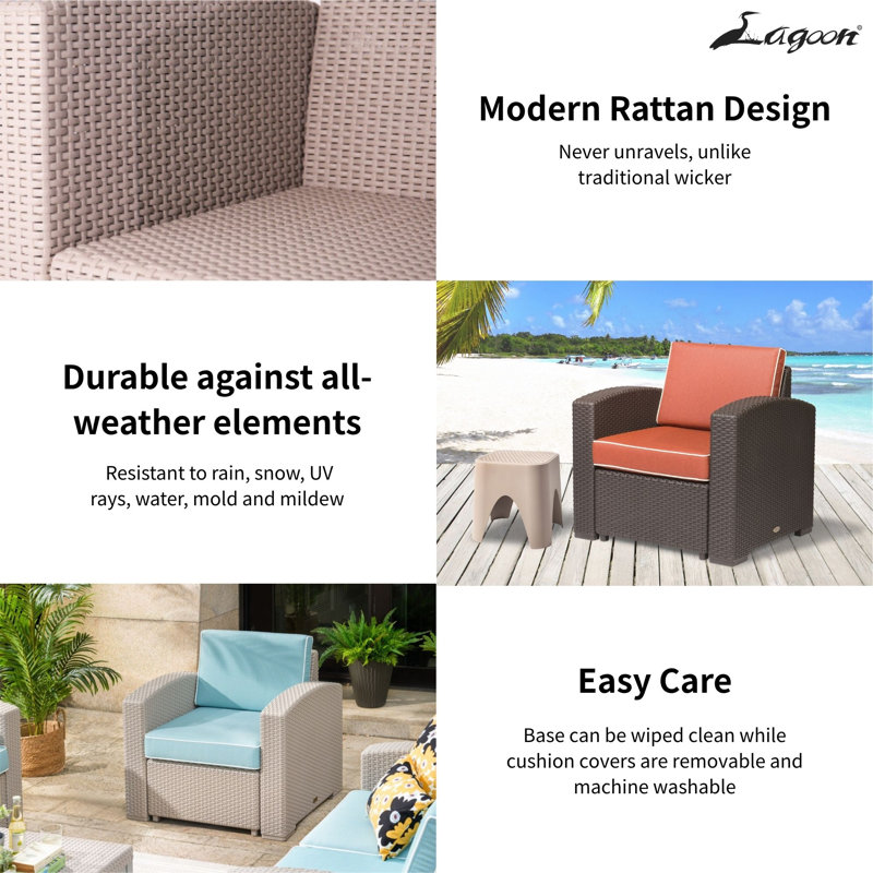 Fauteuil club de jardin Magnolia en résine résistante aux intempéries avec coussin anti-UV, couleur beige avec coussin blanc
