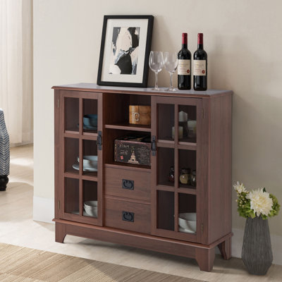 Élégante armoire en noyer avec portes en verre, 2 tiroirs et un grand espace de rangement