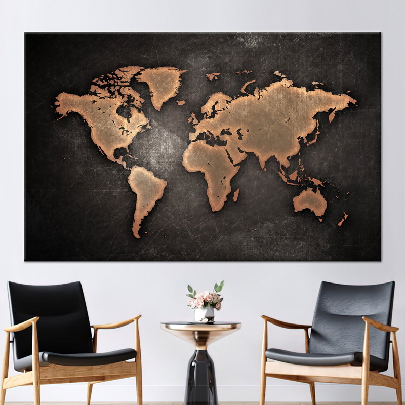 Printed Modern Abstract World Map School Office Wall Art Canvas Poster, Framed Wrapped Canvas, 40 cm H x 60 cm W