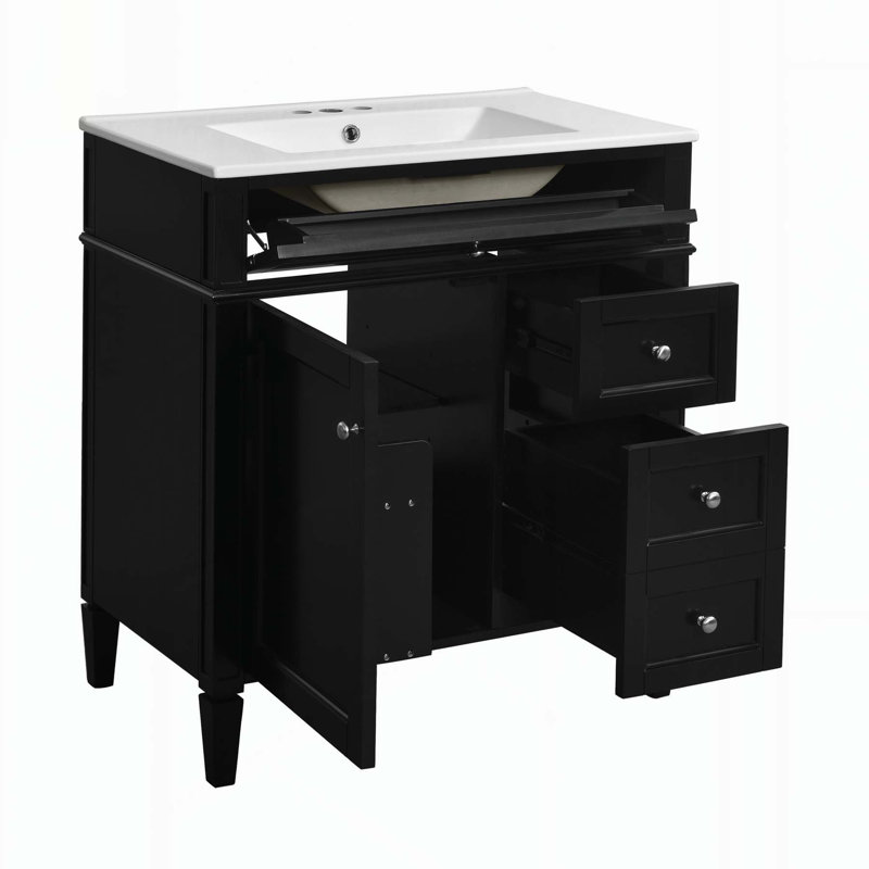 Meuble-lavabo moderne avec tiroirs multiples et options de rangement avancées, Noir