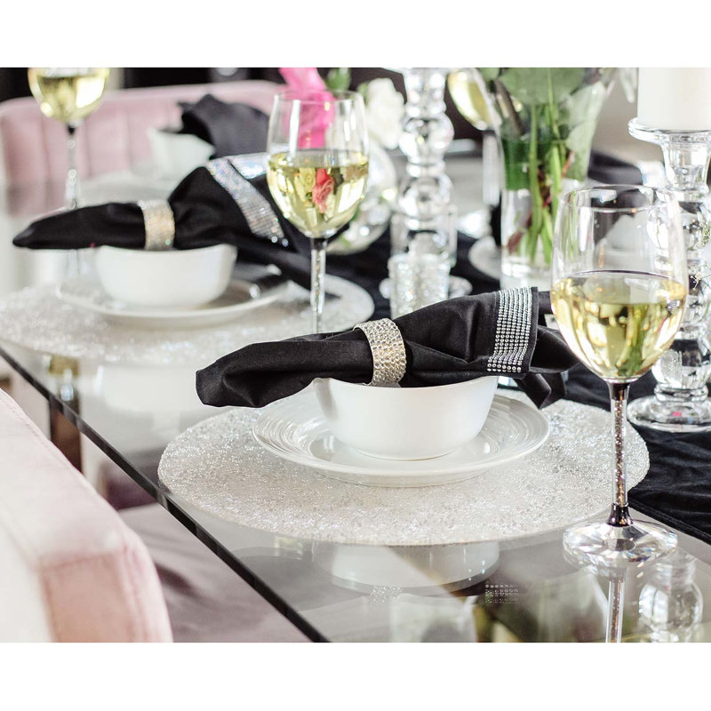 Napperon Sparkles Home | Tapis de table rond en perles de verre 15 po | Envers caoutchouté | Chic, Transparent
